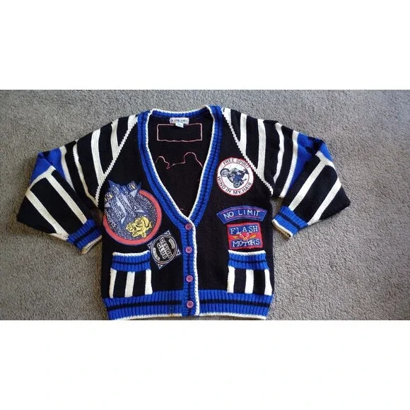 VTG Womens 80’s A’Milano Sweater Cardigan Motorcycle Colorful Boho Grunge Sz M - Picture 1 of 8